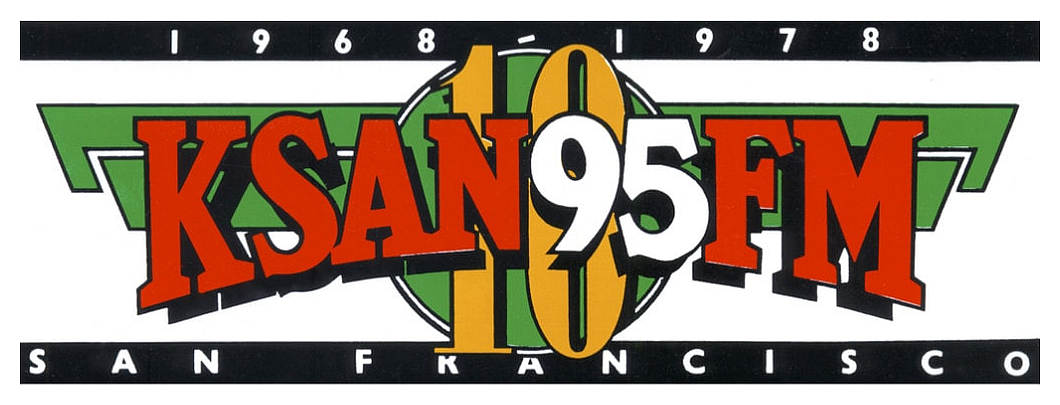 KSAN 95 FM San Francisco bumper sticker marking the station's first decade, 1968–1978.