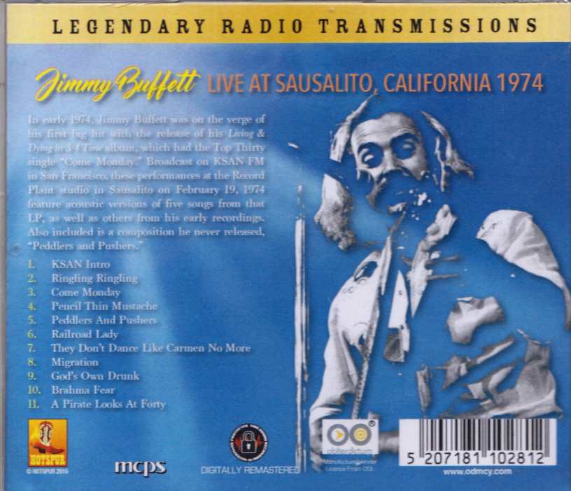Jimmy Buffett Live at Sausalito CD back cover and track listing