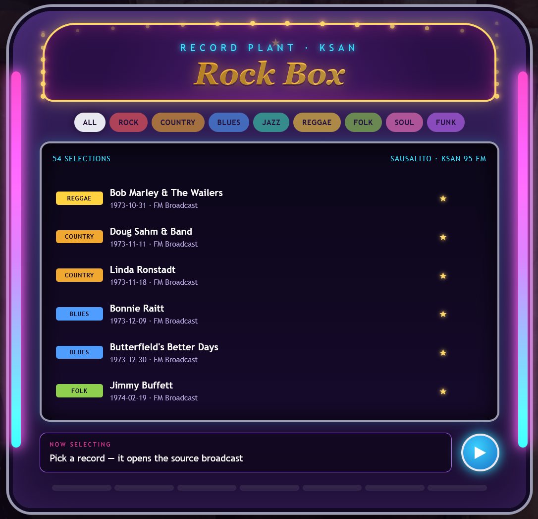 The Record Plant KSAN Rock Box — a retro jukebox of 1973–1978 FM broadcasts