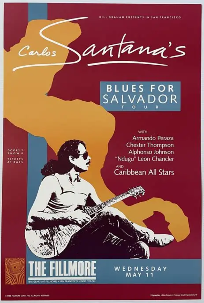 Bill Graham Presents poster — Carlos Santana's Blues for Salvador Tour at The Fillmore
