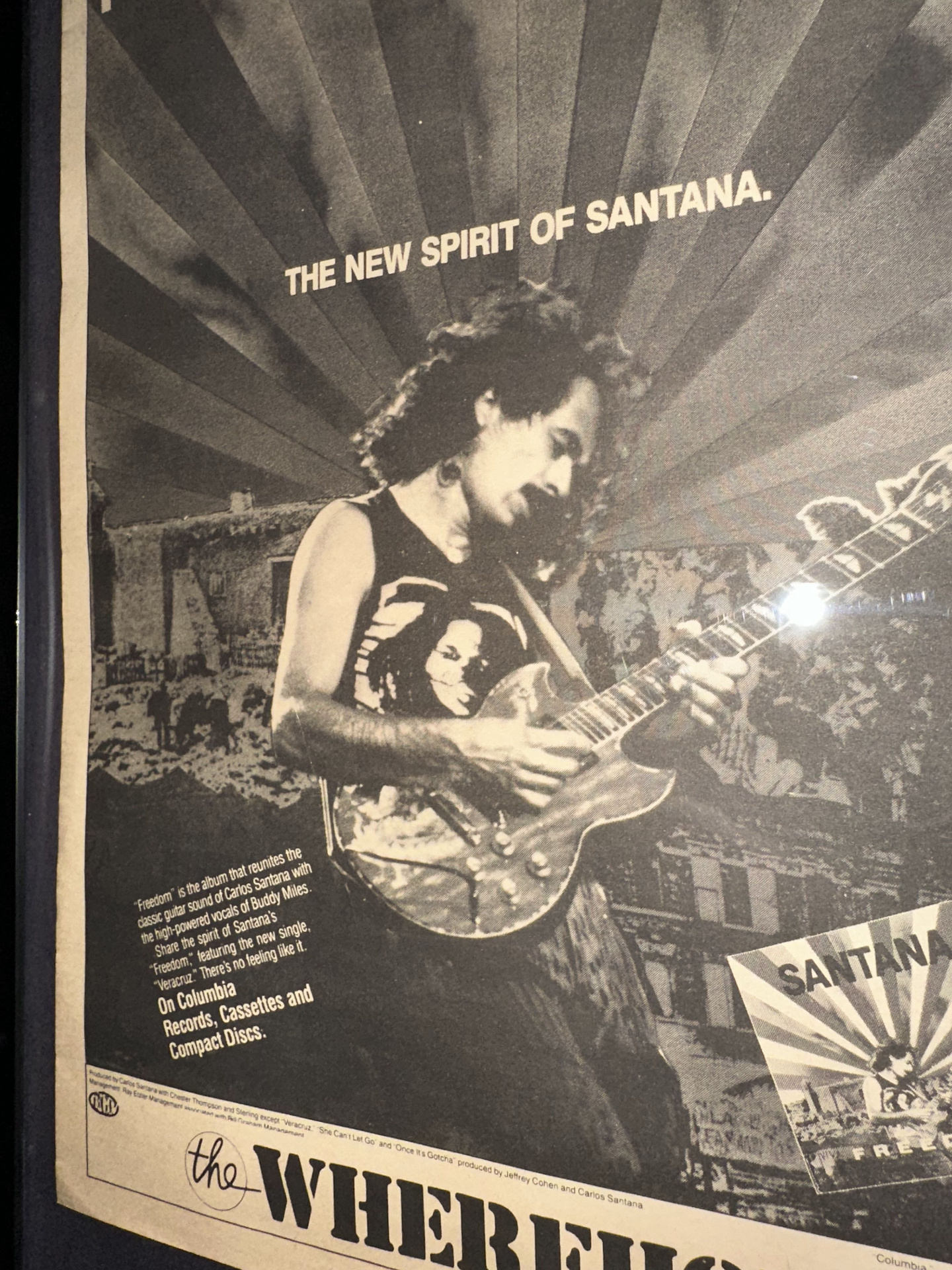 Period print ad: 'The New Spirit of Santana' — promoting the Freedom album with Carlos Santana and Buddy Miles