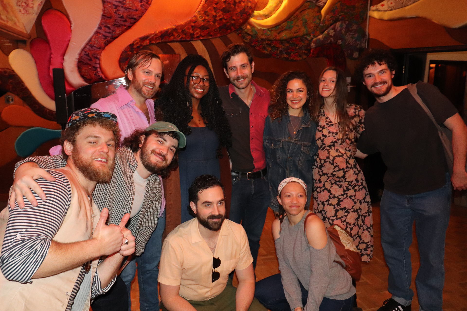 The Stereophonic cast and crew gathered in Studio A's lounge under the iconic painted ceiling.