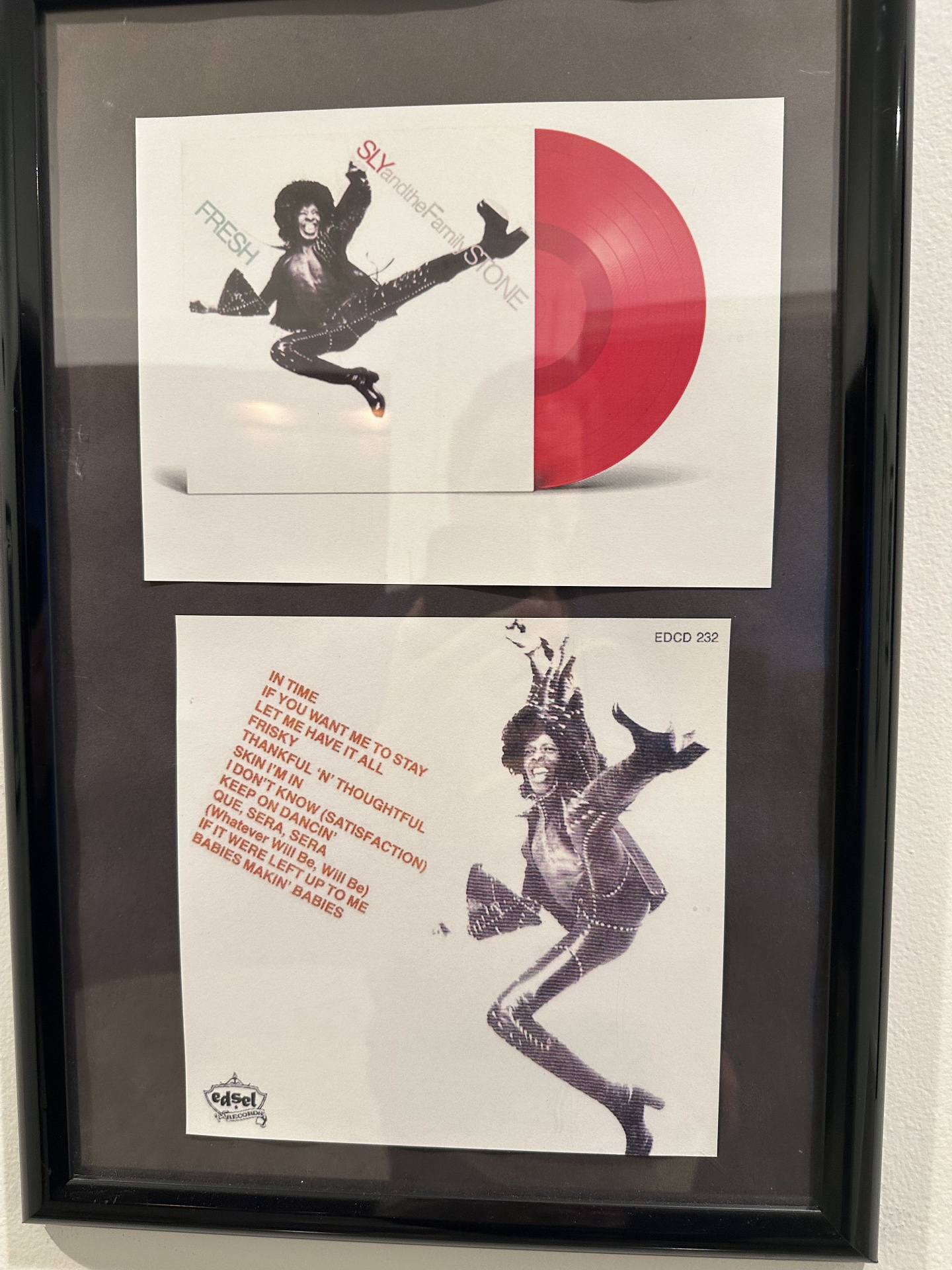 Framed Fresh album with red vinyl on the wall at 2200 Studios