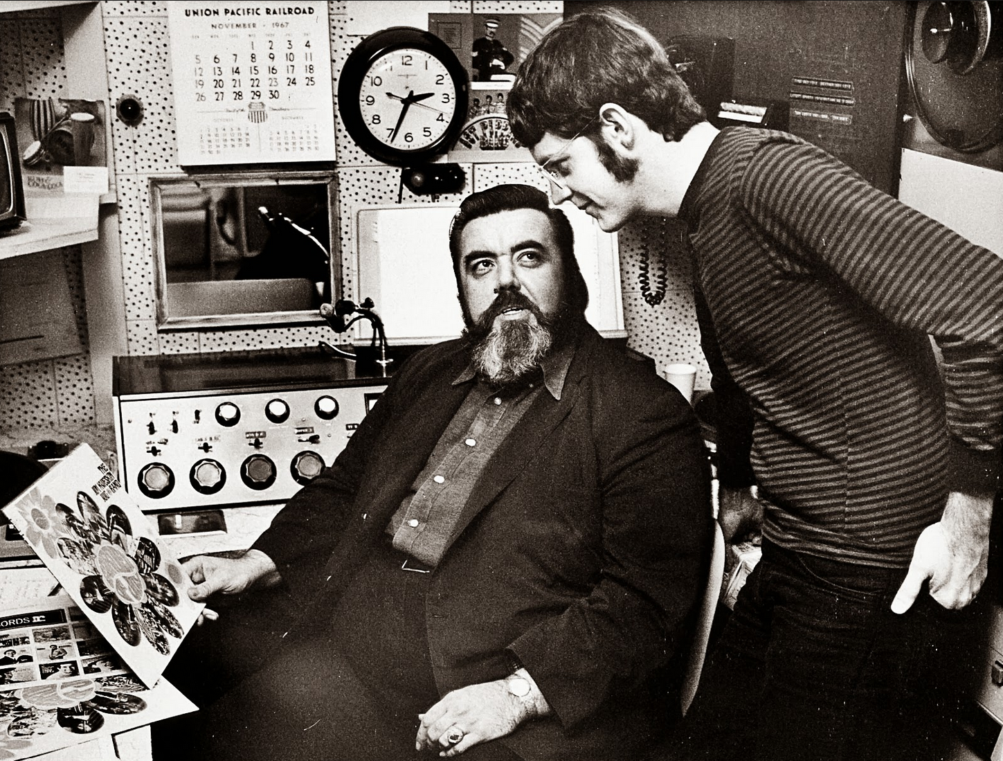 Tom 'Big Daddy' Donahue at a broadcast console, circa late 1960s — pioneer of free-form FM radio.